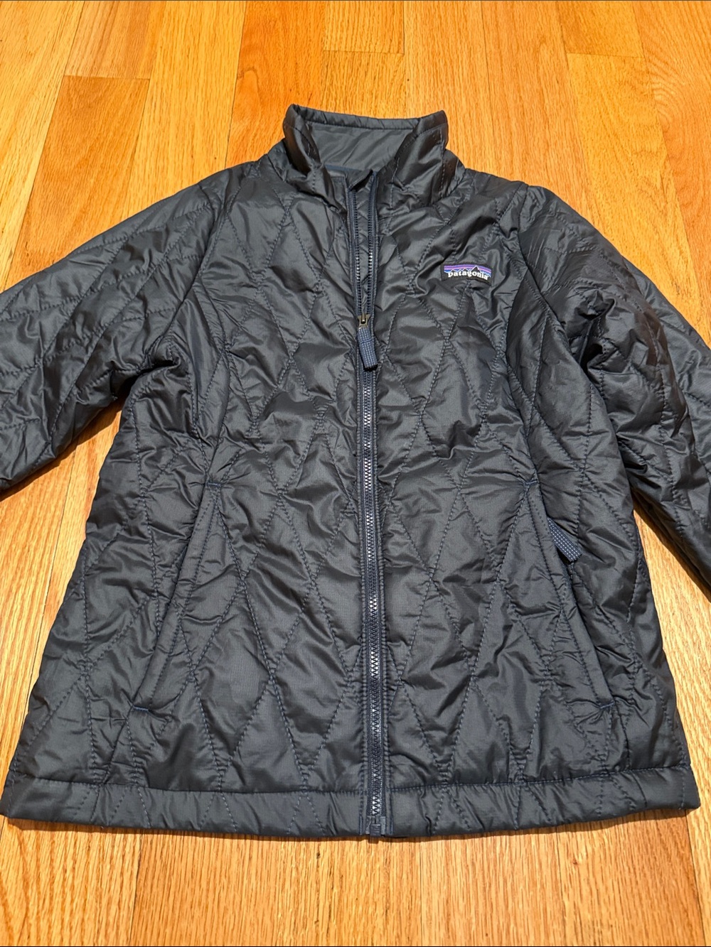 Patagonia Girls Nano Puff Jacket Full Zip Diamond Quilt Black Size Small 7/8
